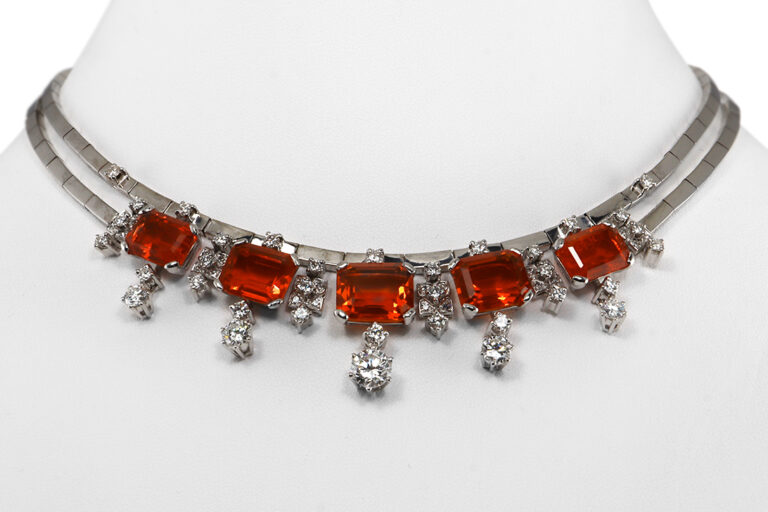 Collier 5 Feueropale 23 ct + 59 Diamanten 4,6 ct River-TW Gold IGI [BRORS 20483]