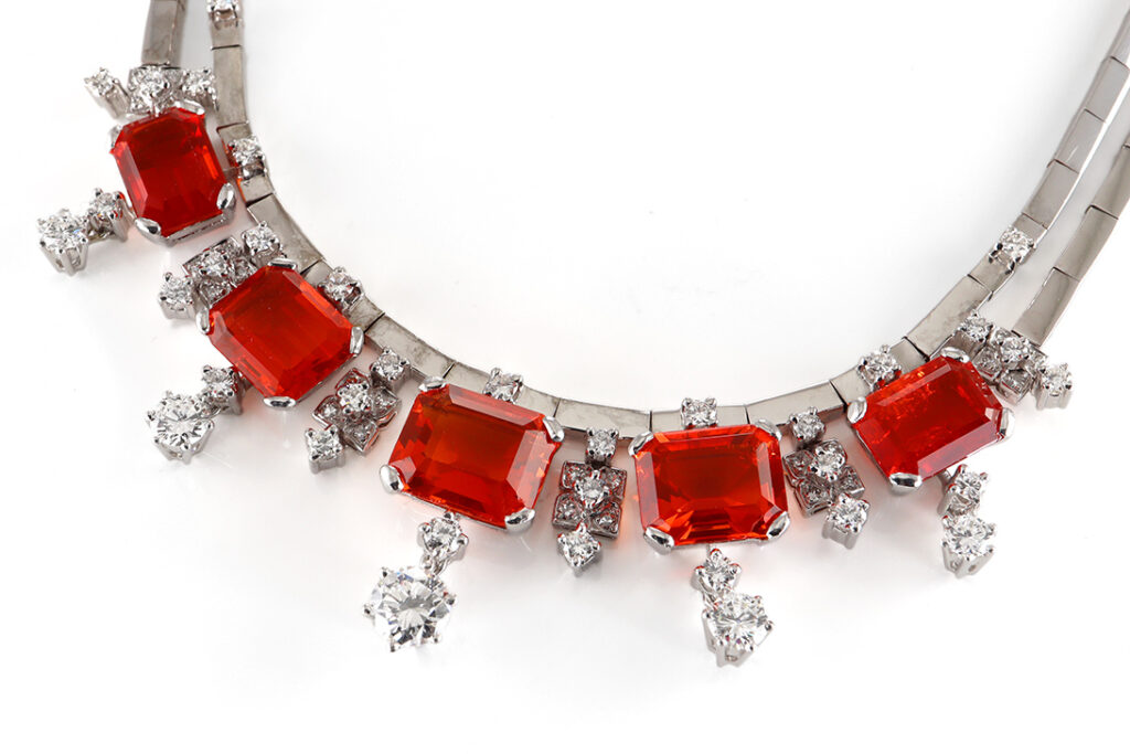 Collier 5 Feueropale 23 ct + 59 Diamanten 4,6 ct River-TW Gold IGI [BRORS 20483]