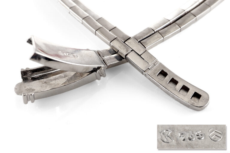 Collier 5 Feueropale 23 ct + 59 Diamanten 4,6 ct River-TW Gold IGI [BRORS 20483]