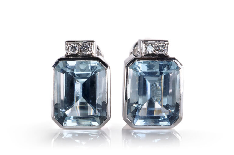 Katzler Ohrclipse 2 Aquamarine ca. 5,0 ct. + Brillanten 750 Gold [BRORS 20513]