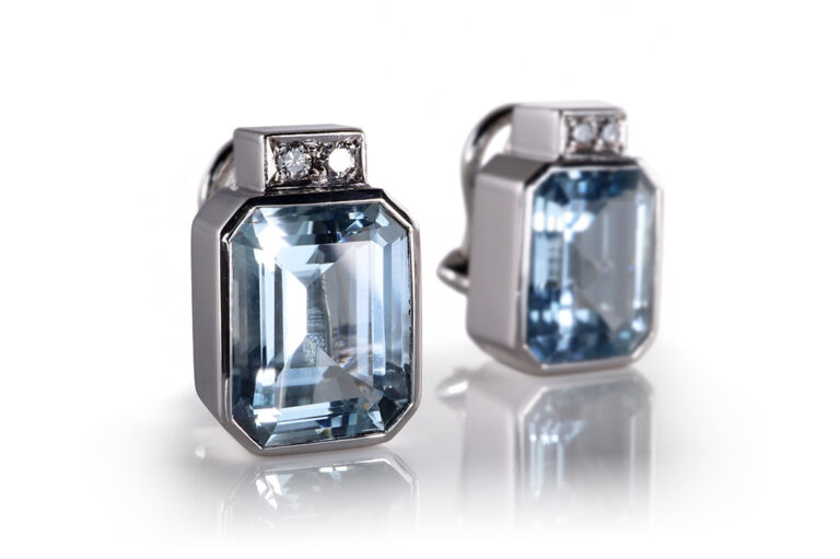 Katzler Ohrclipse 2 Aquamarine ca. 5,0 ct. + Brillanten 750 Gold [BRORS 20513]