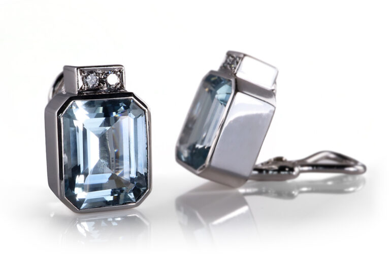 Katzler Ohrclipse 2 Aquamarine ca. 5,0 ct. + Brillanten 750 Gold [BRORS 20513]