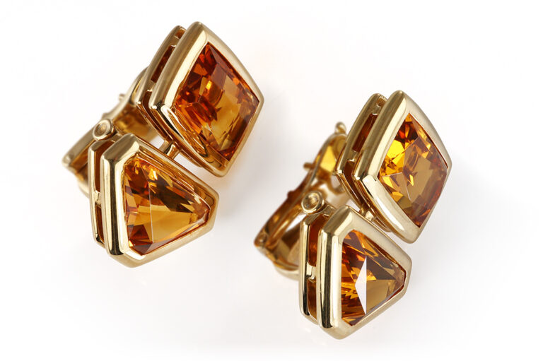 Corum Ohrringe Clipse 4 Citrine ca. 20,0 ct. 750 Gelbgold Weißgold [BRORS 20517]