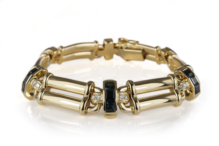 Freisfeld Armband 18 Saphire ca 0,9 ct + 24 Brillanten 750 Gold [BRORS 20528]