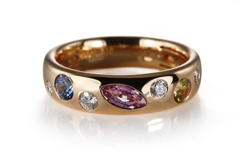 Ring Leo Wittwer bunte Saphire + Brillanten 750 Rosegold Gr 56 [BRORS 20537]