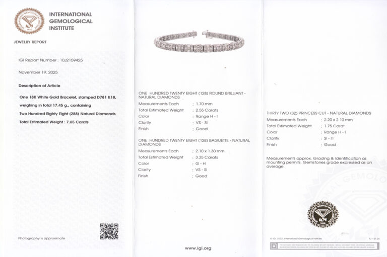 Armband mit 288 Diamanten insg. 7,65 ct H-I/VS-I1 750 Weißgold IGI [BRORS 13421]