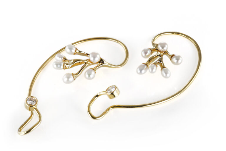 Ohrmuschel Ohrring Ear Wrap Flogaus 2 Brillanten 0,5 ct Perlen 750 [BRORS 20525]