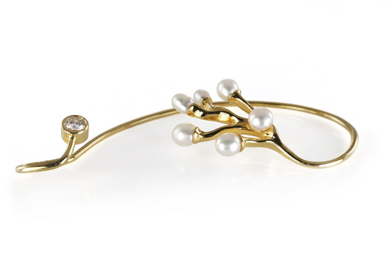 Ohrmuschel Ohrring Ear Wrap Flogaus 2 Brillanten 0,5 ct Perlen 750 [BRORS 20525]