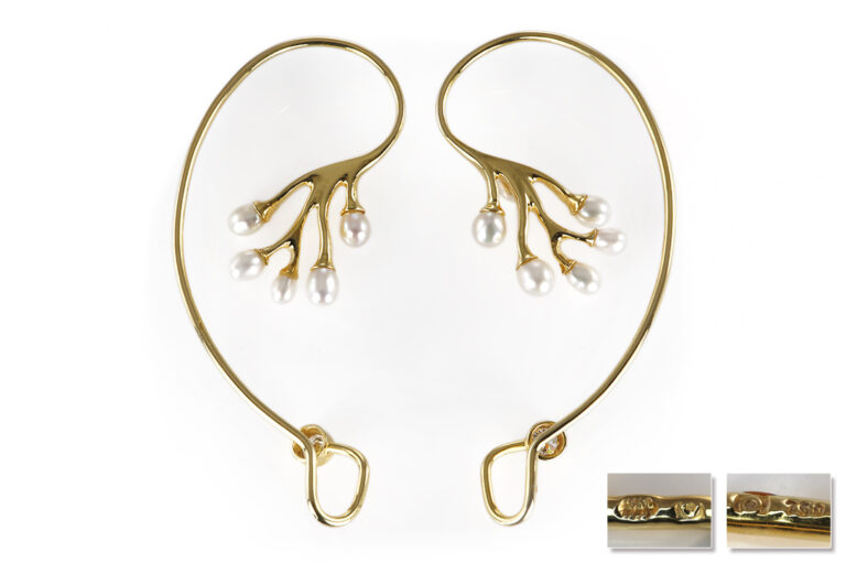 Ohrmuschel Ohrring Ear Wrap Flogaus 2 Brillanten 0,5 ct Perlen 750 [BRORS 20525]