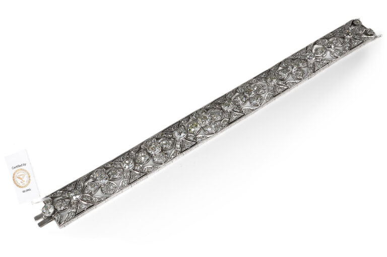 Antikes Armband 239 Diamanten 18 Karat! Weißgold Silber IGI 19 cm [BRORS 20526]