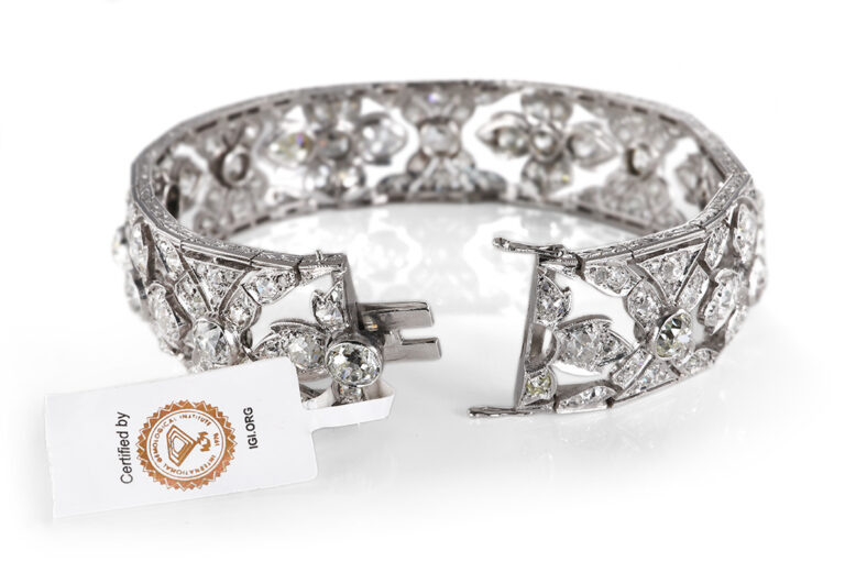 Antikes Armband 239 Diamanten 18 Karat! Weißgold Silber IGI 19 cm [BRORS 20526]