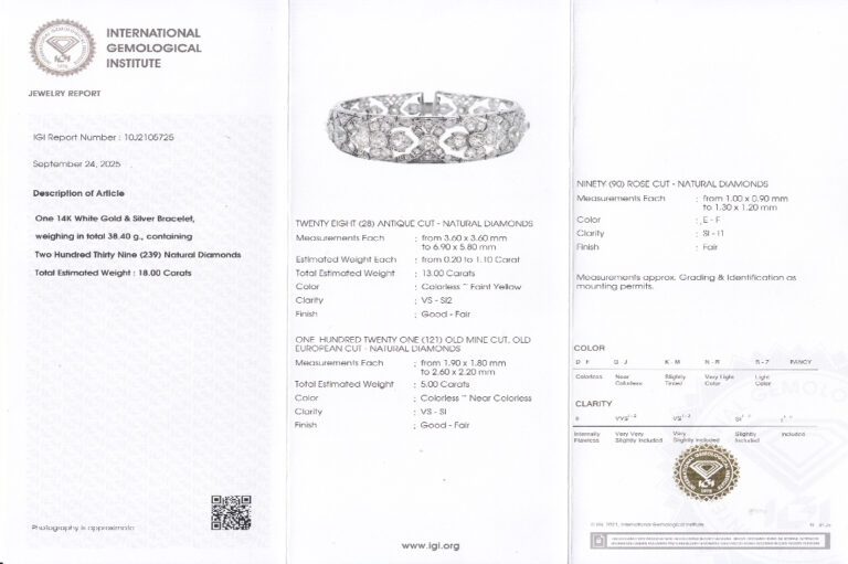 Antikes Armband 239 Diamanten 18 Karat! Weißgold Silber IGI 19 cm [BRORS 20526]