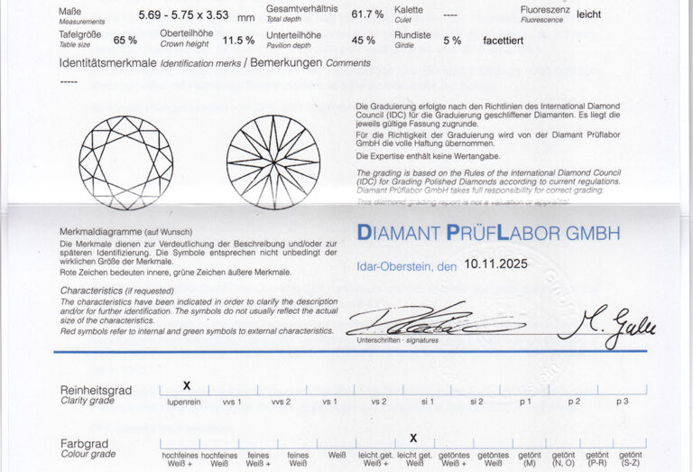 Verlobungsring 1 Brillant 0,73 ct LUPENREIN 750 Weißgold DPL Gr 54 [BRORS 20543]