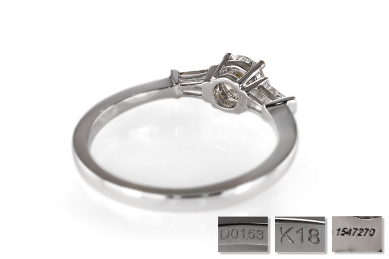 Ring 1 Brillant 0,49 ct F/VS2 + 2 Diamanten 750 Gold DPL Gr. 54 [BRORS 20550]