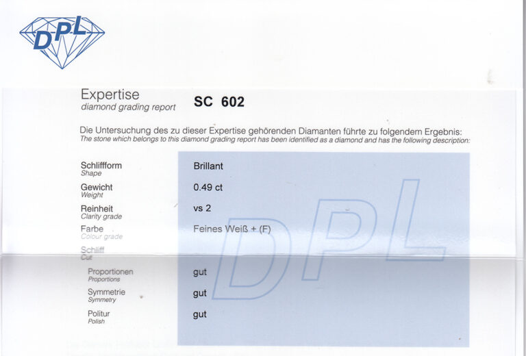 Ring 1 Brillant 0,49 ct F/VS2 + 2 Diamanten 750 Gold DPL Gr. 54 [BRORS 20550]