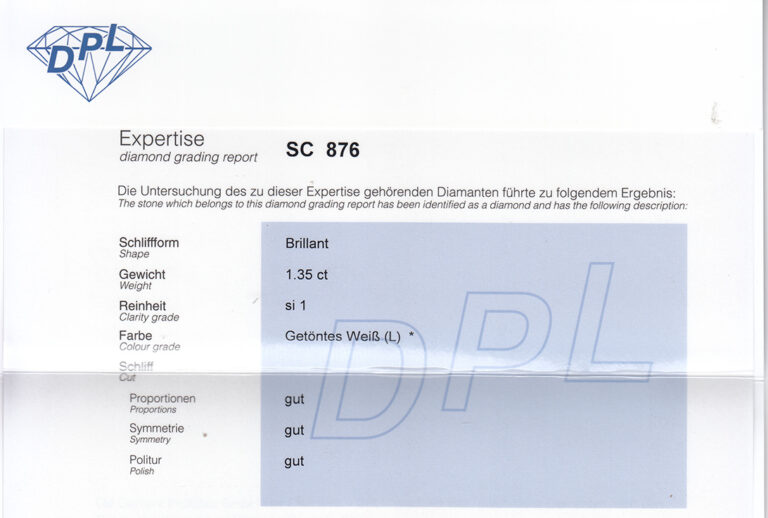 Ring 1 Brillant 1,35 ct L/ SI1 585 Weißgold DPL Gutachten Gr. 52 [BRORS 20553]
