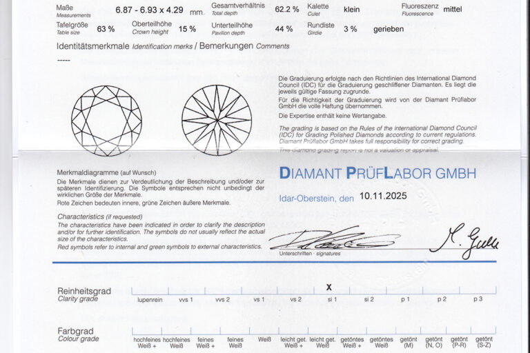 Verlobungsring 1 Brillant 1,28 ct FANCY/SI1 750 Weißgold DPL Gr. 54[BRORS 20554]