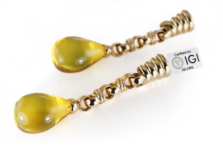 Kuck lange Ohrclipse Ohrhänger Bernstein Tropfen 750 Gelbgold IGI [BRORS 20565]