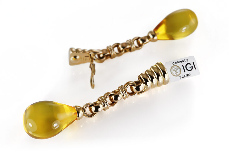 Kuck lange Ohrclipse Ohrhänger Bernstein Tropfen 750 Gelbgold IGI [BRORS 20565]