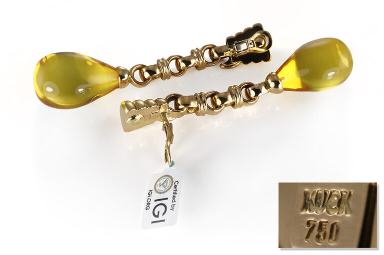 Kuck lange Ohrclipse Ohrhänger Bernstein Tropfen 750 Gelbgold IGI [BRORS 20565]