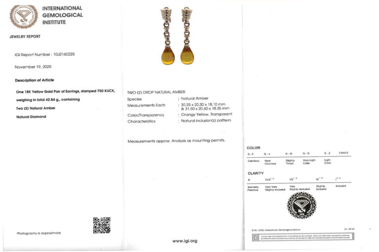 Kuck lange Ohrclipse Ohrhänger Bernstein Tropfen 750 Gelbgold IGI [BRORS 20565]