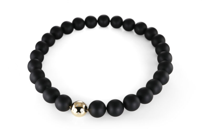 Schubart Onyx Kette 27 Kugeln 8 Brillanten ca 0,16 ct 750 Gelbgold [BRORS 20579]