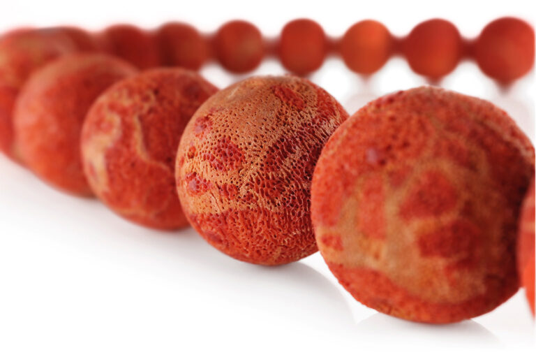 Schubart Korallenkette Koralle 40 Kugeln 5 Brillanten 750 Gelbgold [BRORS 20580]