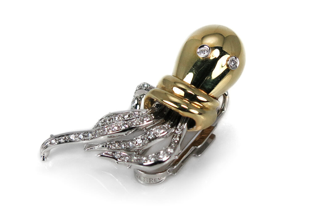 WEMPE Oktopus Brosche Brillanten insg ca 0,46ct Top H/VVS[BRORS 16629]