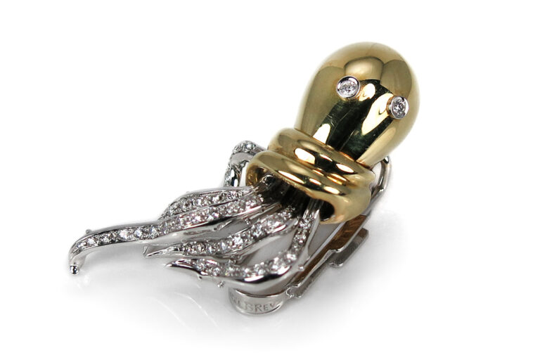 WEMPE Oktopus Brosche Brillanten insg ca 0,46ct Top H/VVS[BRORS 16629]