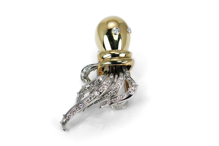 WEMPE Oktopus Brosche Brillanten insg ca 0,46ct Top H/VVS[BRORS 16629]