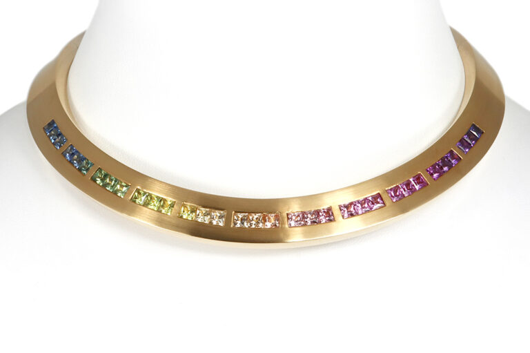 Halsreif "Regenbogen" 33 Saphire UNBEHANDELT 750 Gold UNIKAT IGI [BRORS 19424]