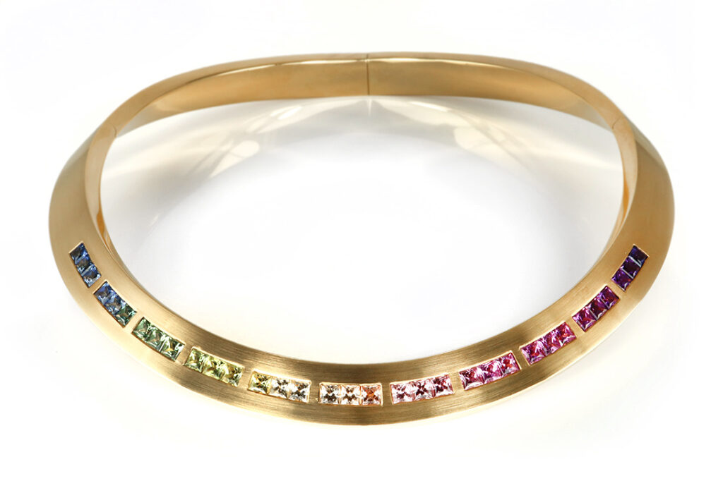 Halsreif "Regenbogen" 33 Saphire UNBEHANDELT 750 Gold UNIKAT IGI [BRORS 19424]