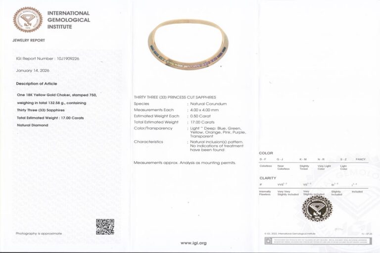 Halsreif "Regenbogen" 33 Saphire UNBEHANDELT 750 Gold UNIKAT IGI [BRORS 19424]