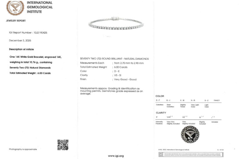 Armband * UNISEX * 72 Brillanten6,0 ct D-E 585 Gold IGI L. 21cm [BRORS 20591]