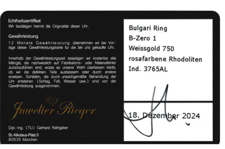 Bvlgari Bulgari B. Zero 1 Ring mit Rhodolith 750 Weißgold Gr 50 [BRORS 20592]