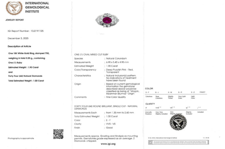 Ring Mogok Rubin ca 1,9 ct unbehandelt + 44 Diamanten ca 1 ct IGI [BRORS 20593]