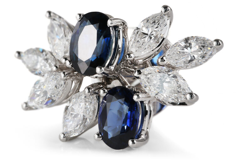 Ohrstecker 4 Saphire ca 2,0 ct + 14 Diamanten 2,0 ct D-E Gold IGI [BRORS 20595]