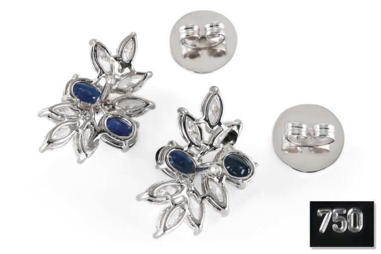 Ohrstecker 4 Saphire ca 2,0 ct + 14 Diamanten 2,0 ct D-E Gold IGI [BRORS 20595]