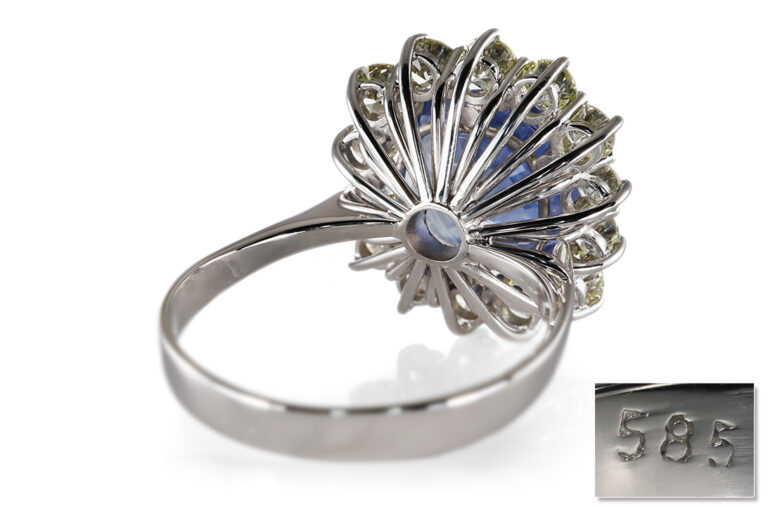 Ring Saphir unbehandelt 7,0 ct Sri Lanka + 14 Brillanten Gold IGI [BRORS 20596]