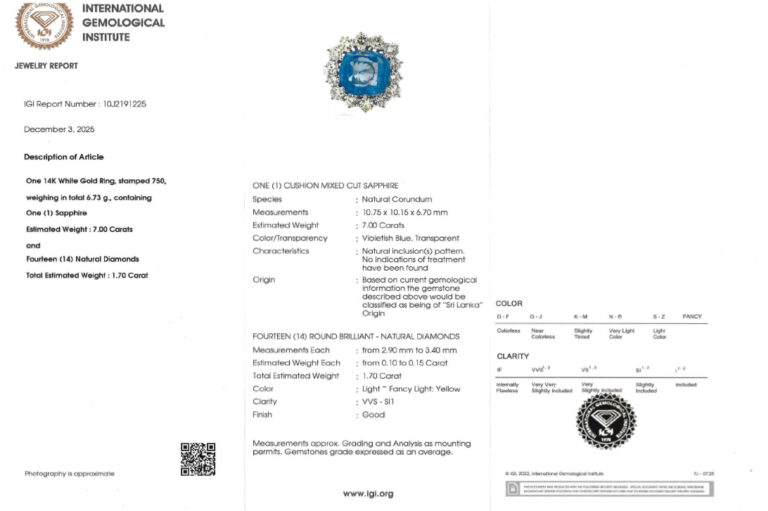 Ring Saphir unbehandelt 7,0 ct Sri Lanka + 14 Brillanten Gold IGI [BRORS 20596]