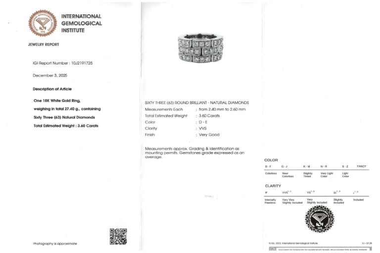 Ring 63 Brillanten 3,6 ct RIVER/VVS 750 Weißgold IGI Gr. 50 [BRORS 20602]