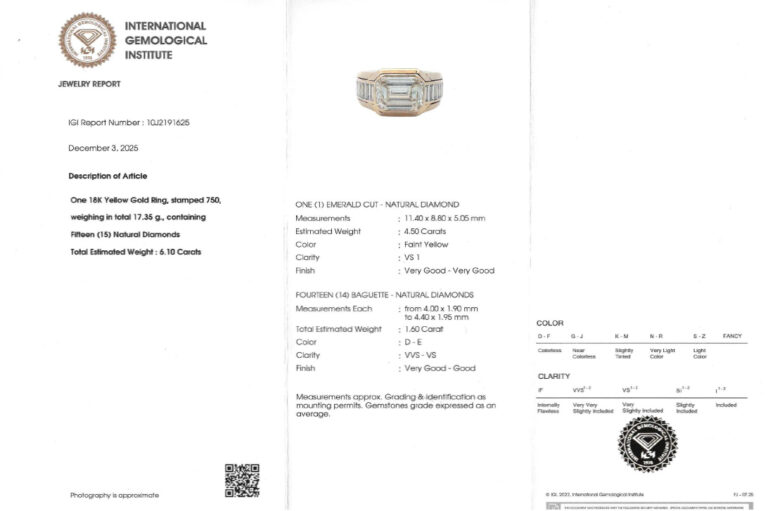 Ring Diamant 4,5 ct J-K/VS1 Emeraldcut + 14 Dia 1,6 ct River IGI [BRORS 20603]