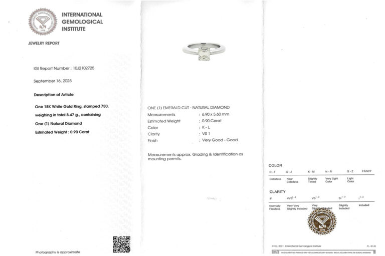 Ring 1 Diamant ca 0,90 ct Getönt K - L 750 Weißgold IGI Gr. 54 [BRORS 20606]