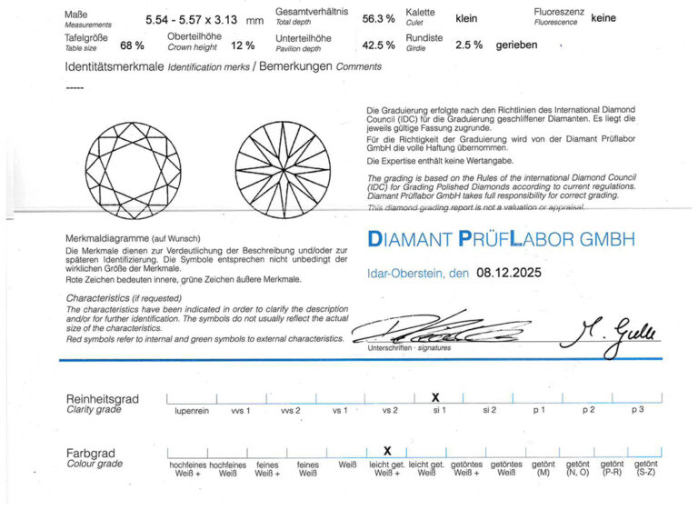 Ring 1 Brillant 0,59 ct I/SI 1 + 16 Brillanten 585 Gold DPL Gr. 54 [BRORS 20624]