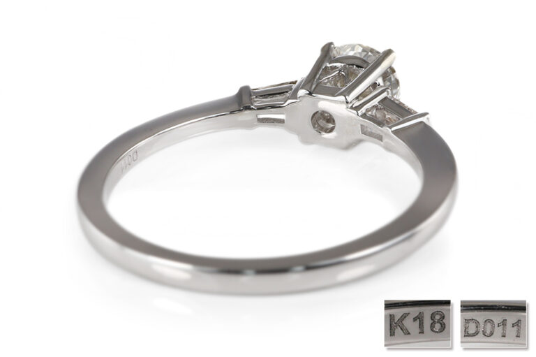 Ring 1 Brillant 0,66 ct Lupenrein/H +2 Diamanten 750 Gold DPL Gr 54[BRORS 20626]