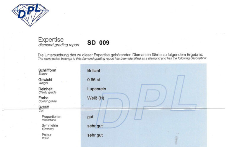 Ring 1 Brillant 0,66 ct Lupenrein/H +2 Diamanten 750 Gold DPL Gr 54[BRORS 20626]