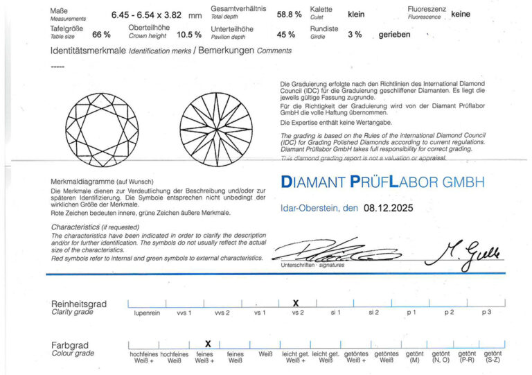 Ring 1 Brillant ca 0,98 ct TW/VS2 950 Platin DPL Gr. 52 [BRORS 20628]