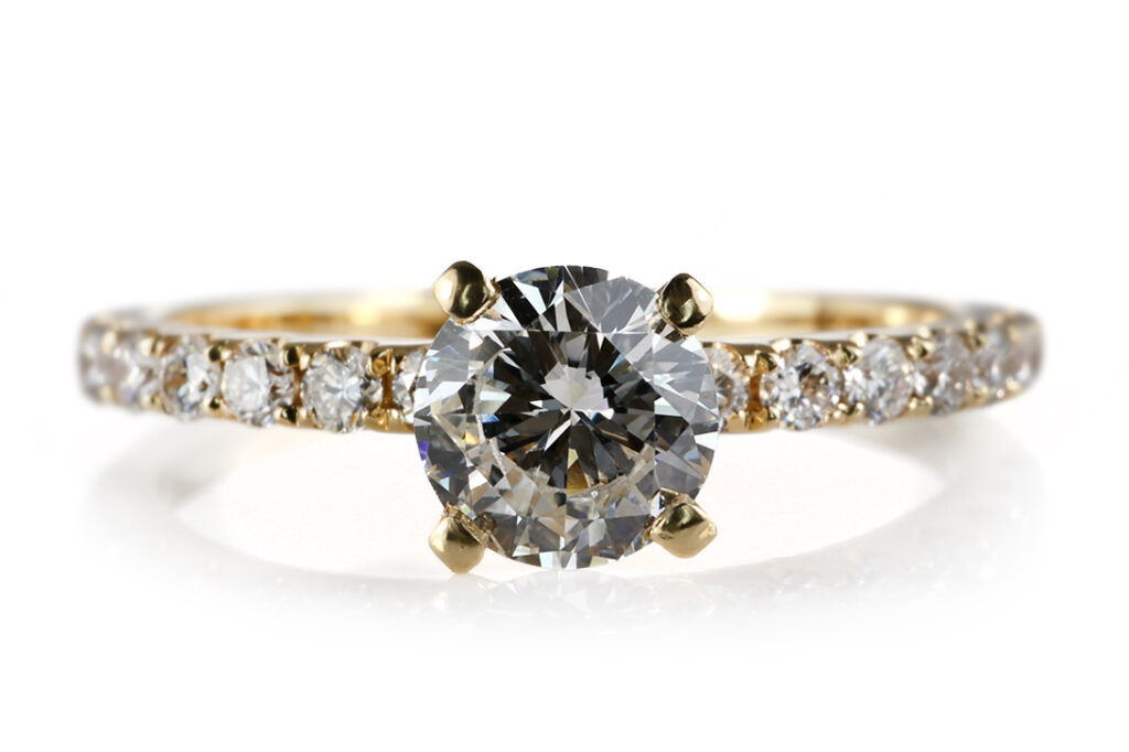 Ring 1 Brillant 0,45 ct G/VS 1 + 14 Brillanten 750 Gold DPL Gr. 54 [BRORS 20629]
