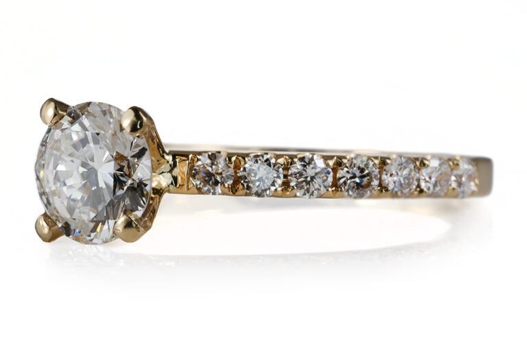 Ring 1 Brillant 0,45 ct G/VS 1 + 14 Brillanten 750 Gold DPL Gr. 54 [BRORS 20629]