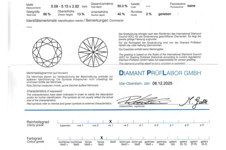 Ring 1 Brillant 0,45 ct G/VS 1 + 14 Brillanten 750 Gold DPL Gr. 54 [BRORS 20629]